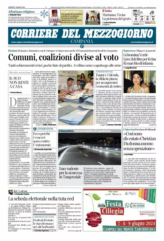 Prima-pagina-corriere del mezzogiorno-del-2024-06-07